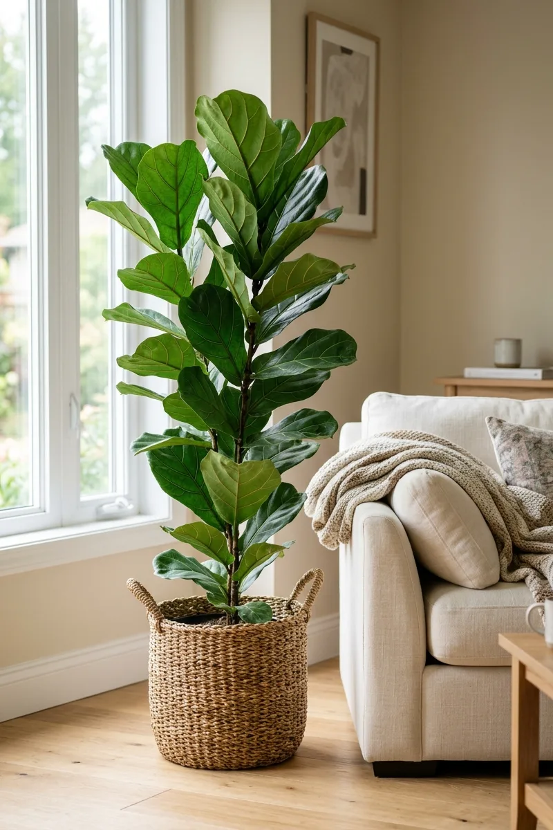 Fiddle Leaf Fig Next to a Sofa
