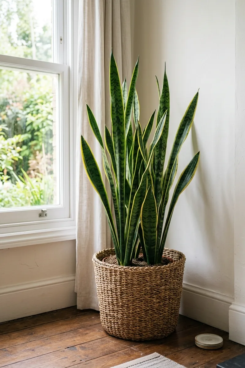 Tall Snake Plant in a Woven Basket
