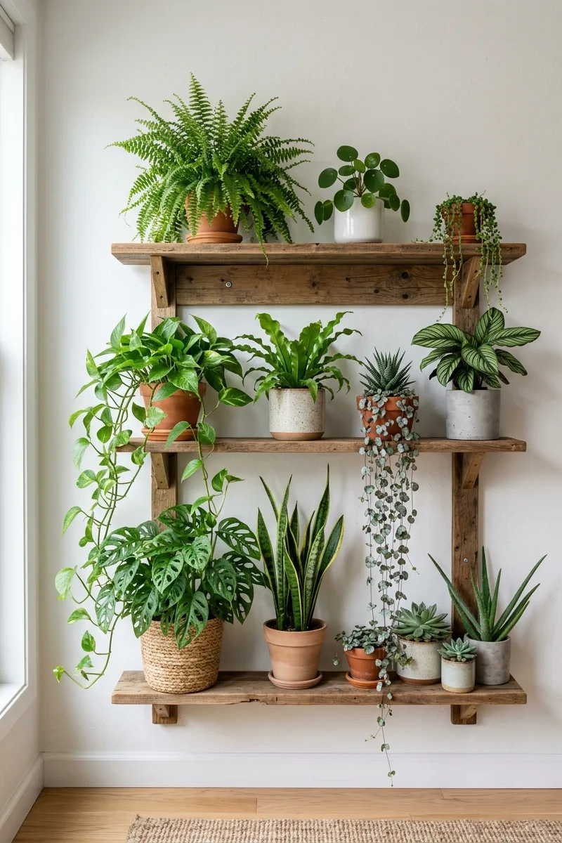Tiered Wooden Plant Shelf
