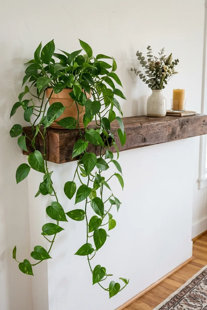 Trailing Pothos on a Mantel