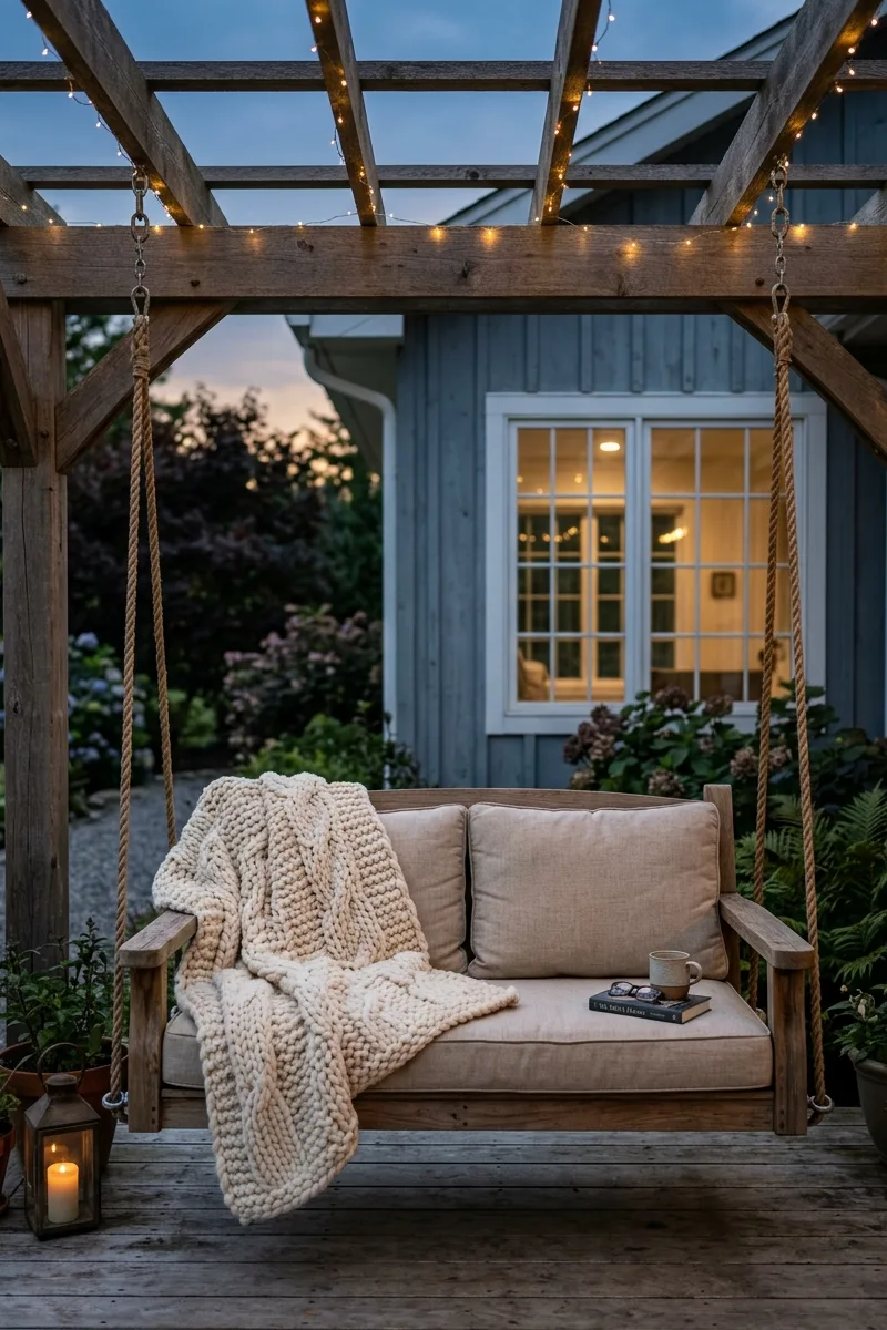 Knit Blanket Draped Over Swing