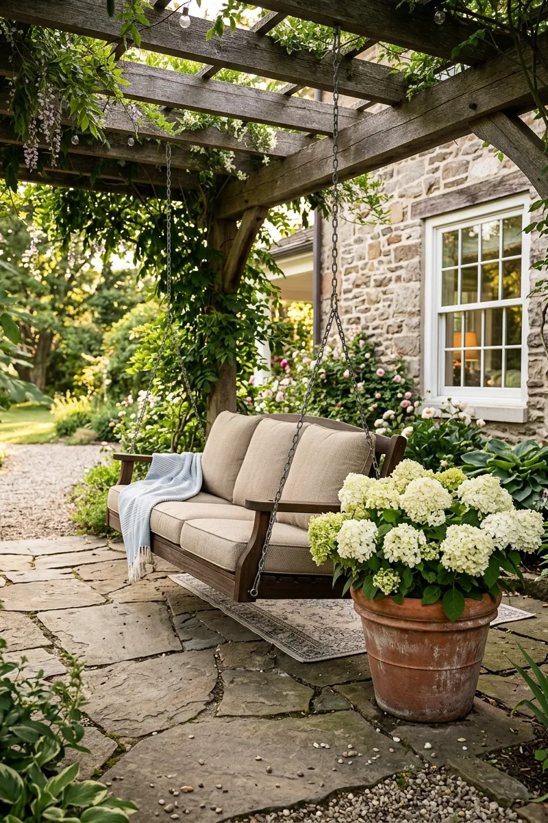 Potted Hydrangeas Beside Swing