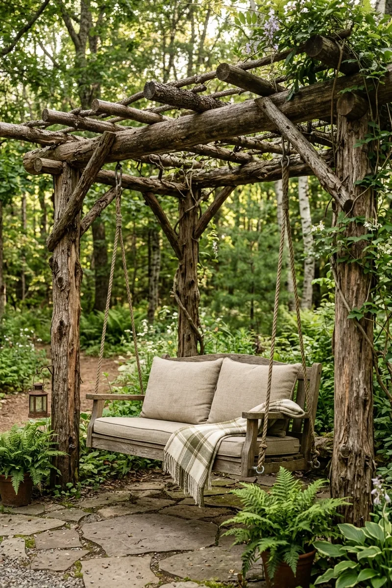 Rustic Pergola with Natural Wood