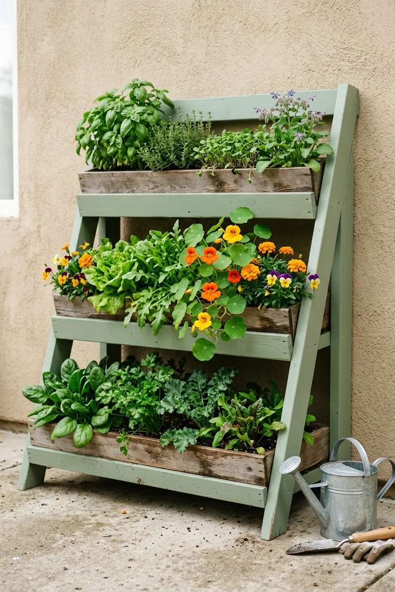 Tiered Wooden Shelf Planters