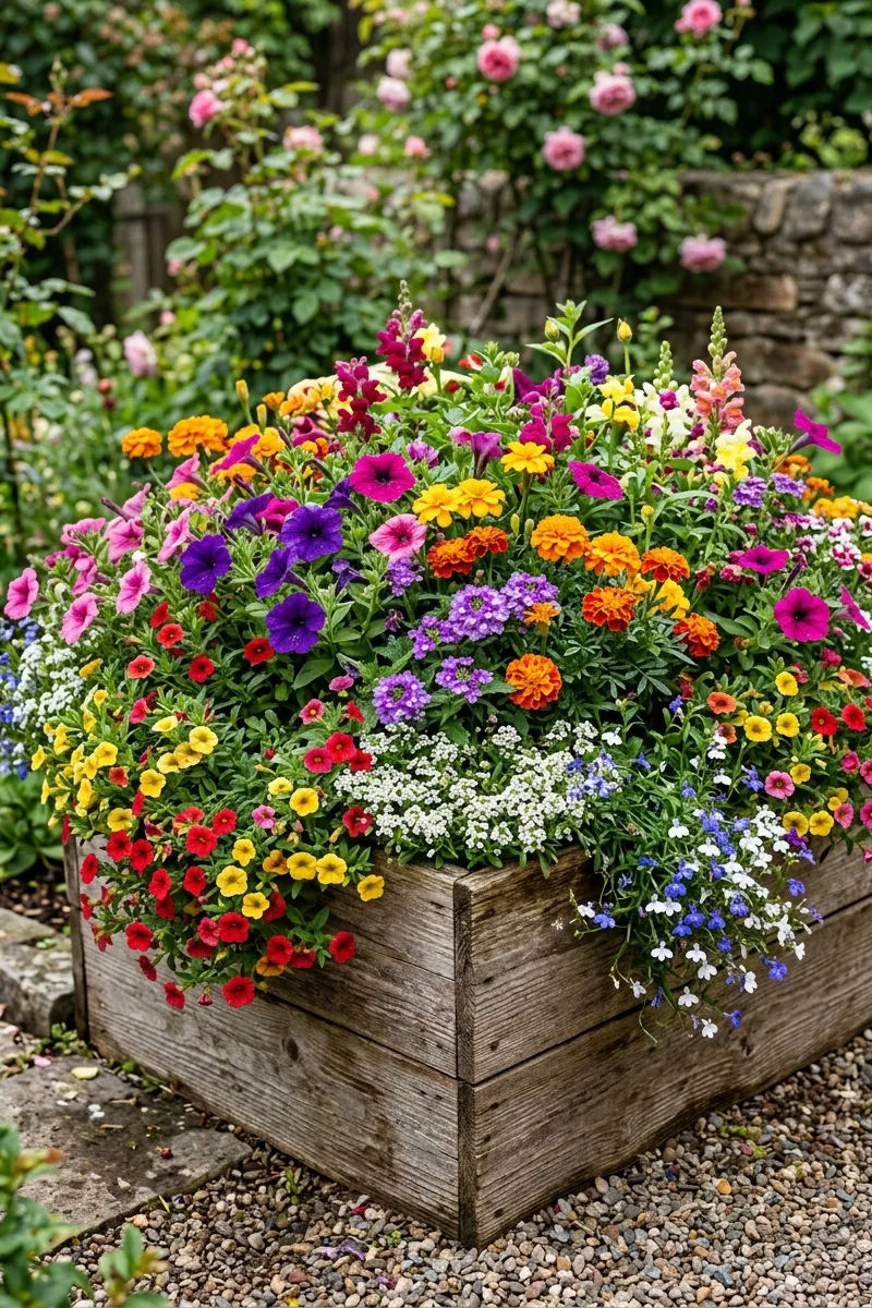 Raised Bed with Colorful Annuals
