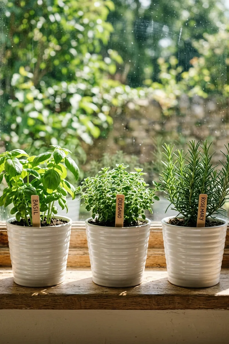 Herbs in Small Ribbed Pots