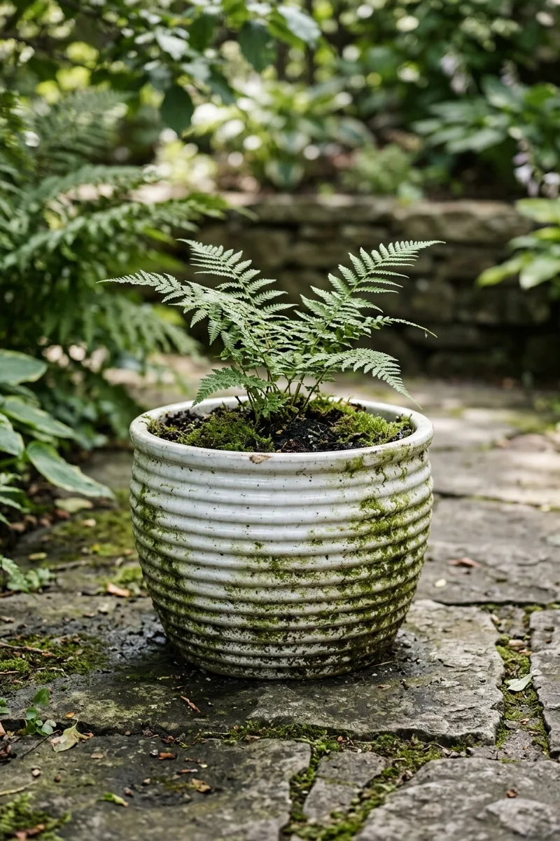 Moss Patina on Ribbed Ceramic