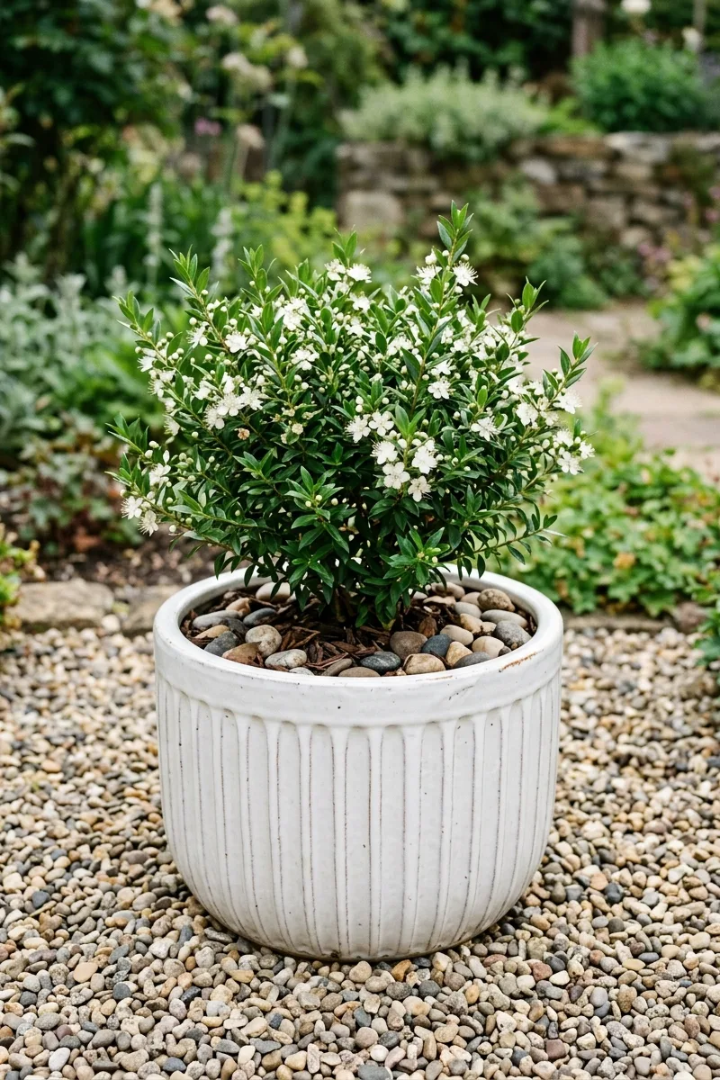 Ribbed Planter with a Small Shrub