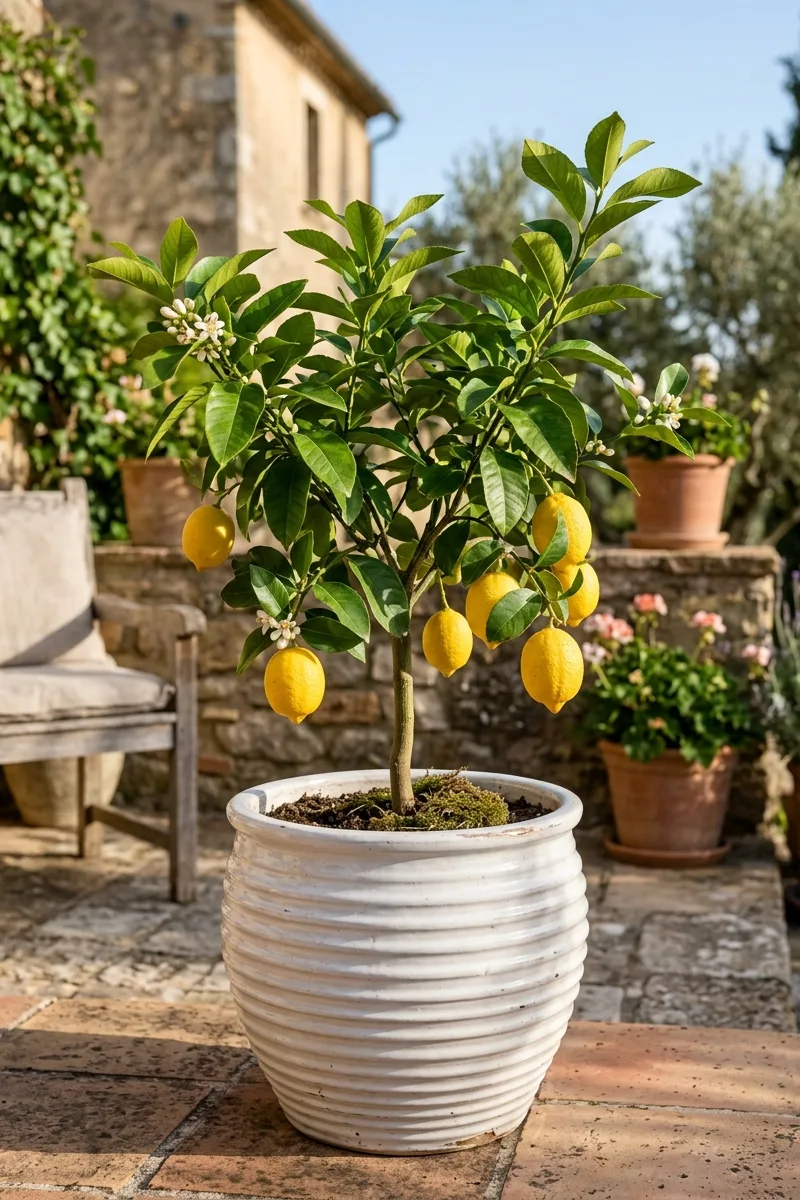 Ribbed Pot with a Citrus Tree