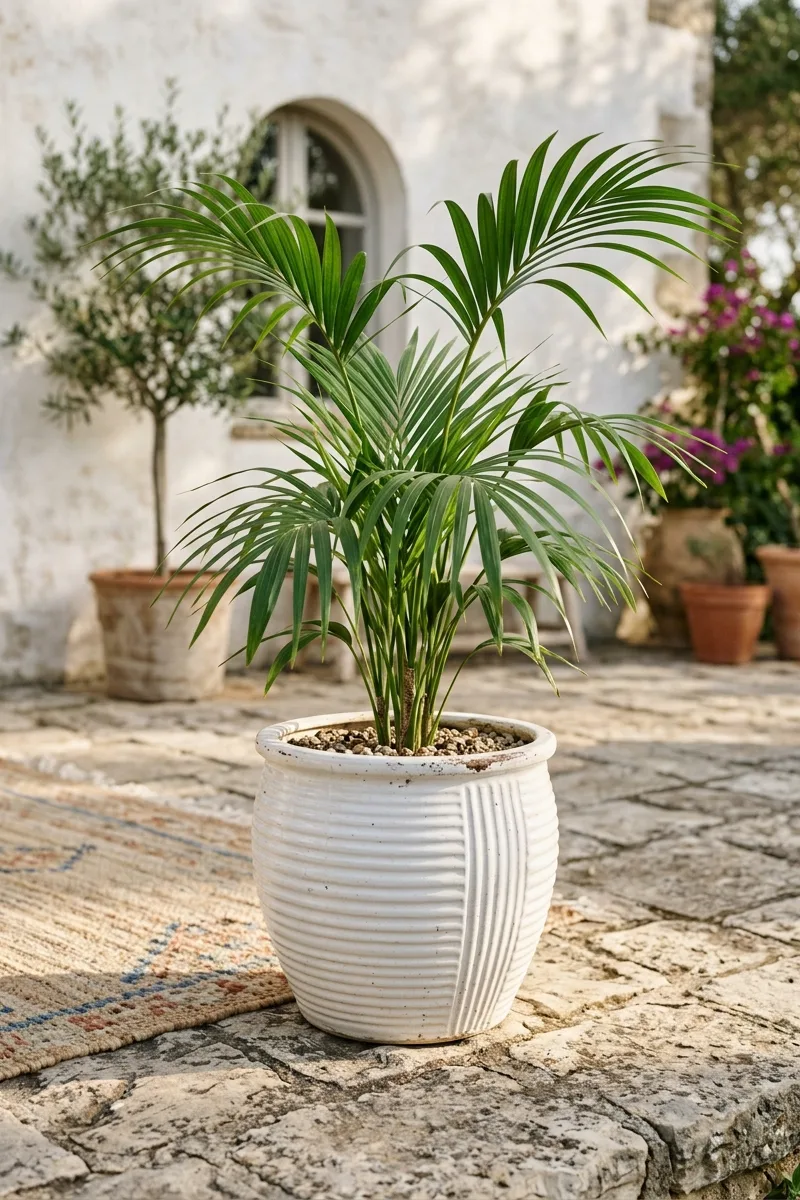 Ribbed Pot with a Palm