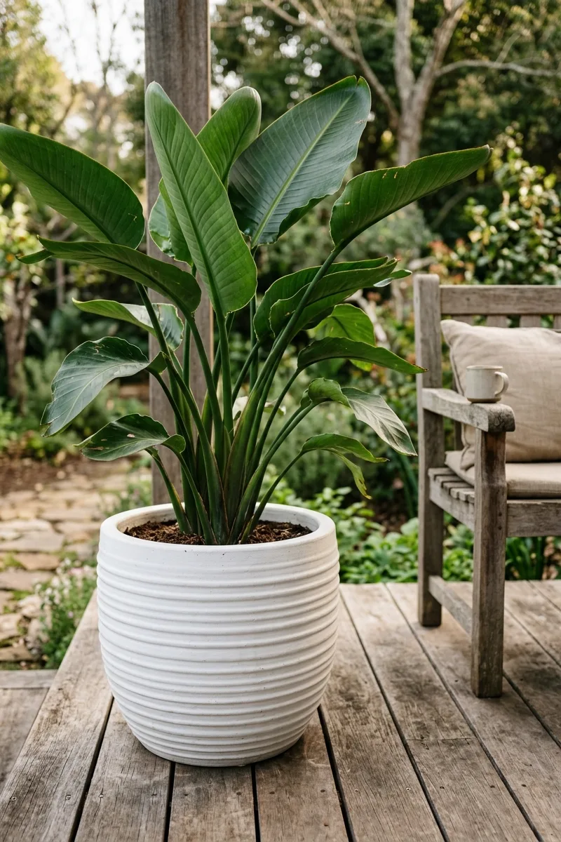 Ribbed Pot with Bird of Paradise