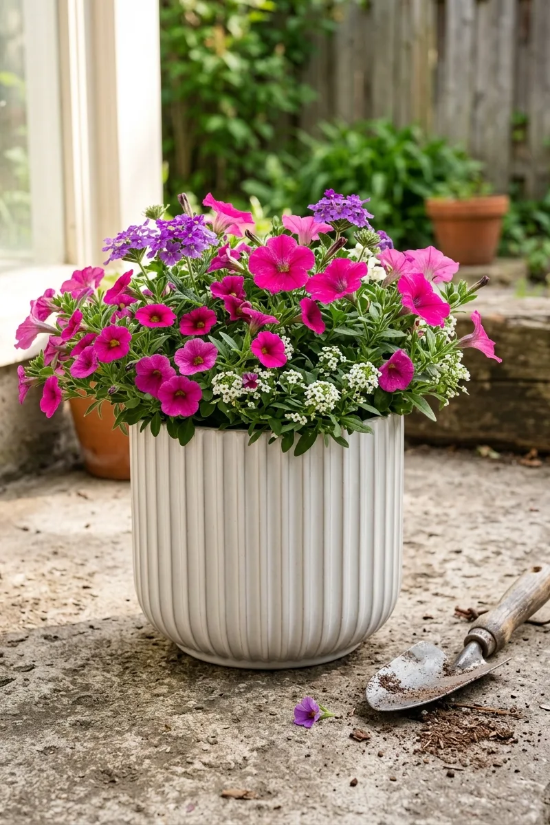 Ribbed Pot with Colorful Annuals