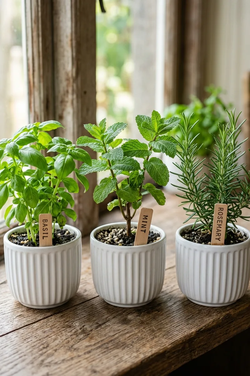 Herb Garden in Individual Ribbed Pots