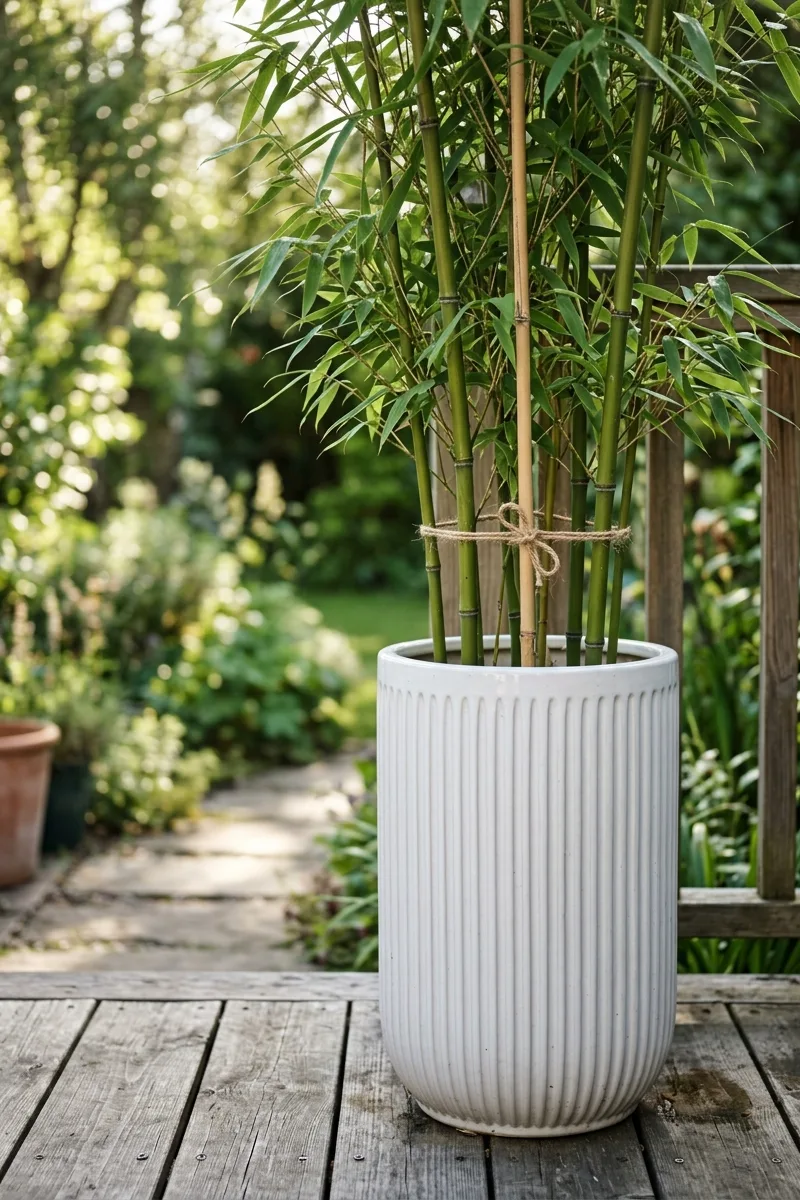 Ribbed Planter with Bamboo