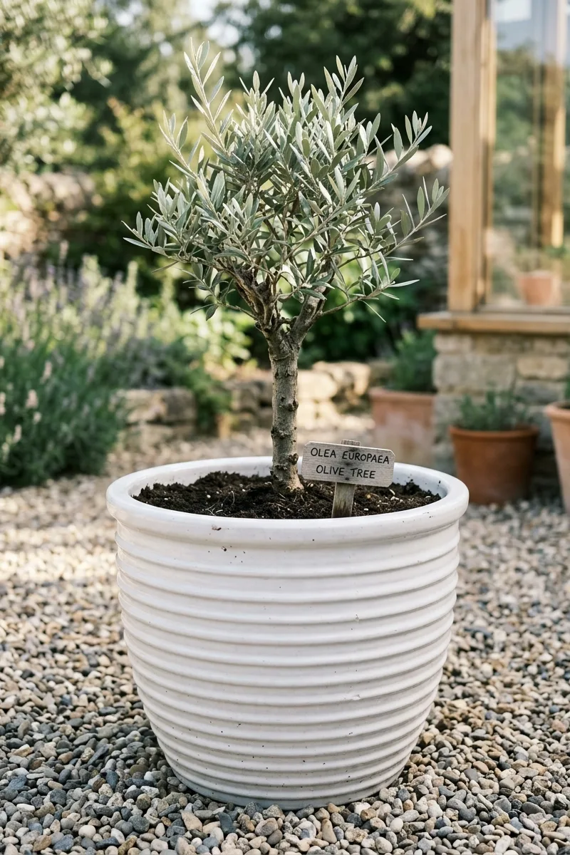 Ribbed Pot with a Small Tree