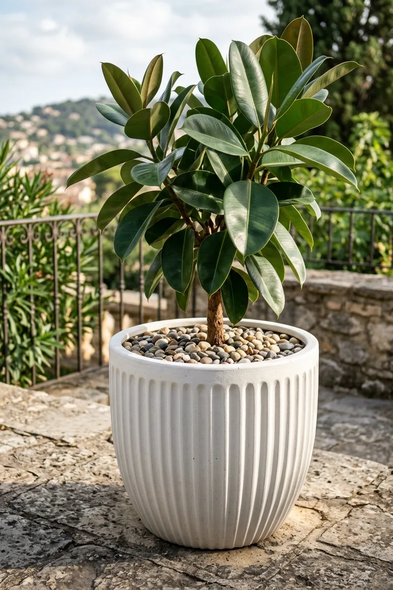 Ribbed Pot with Ficus Tree