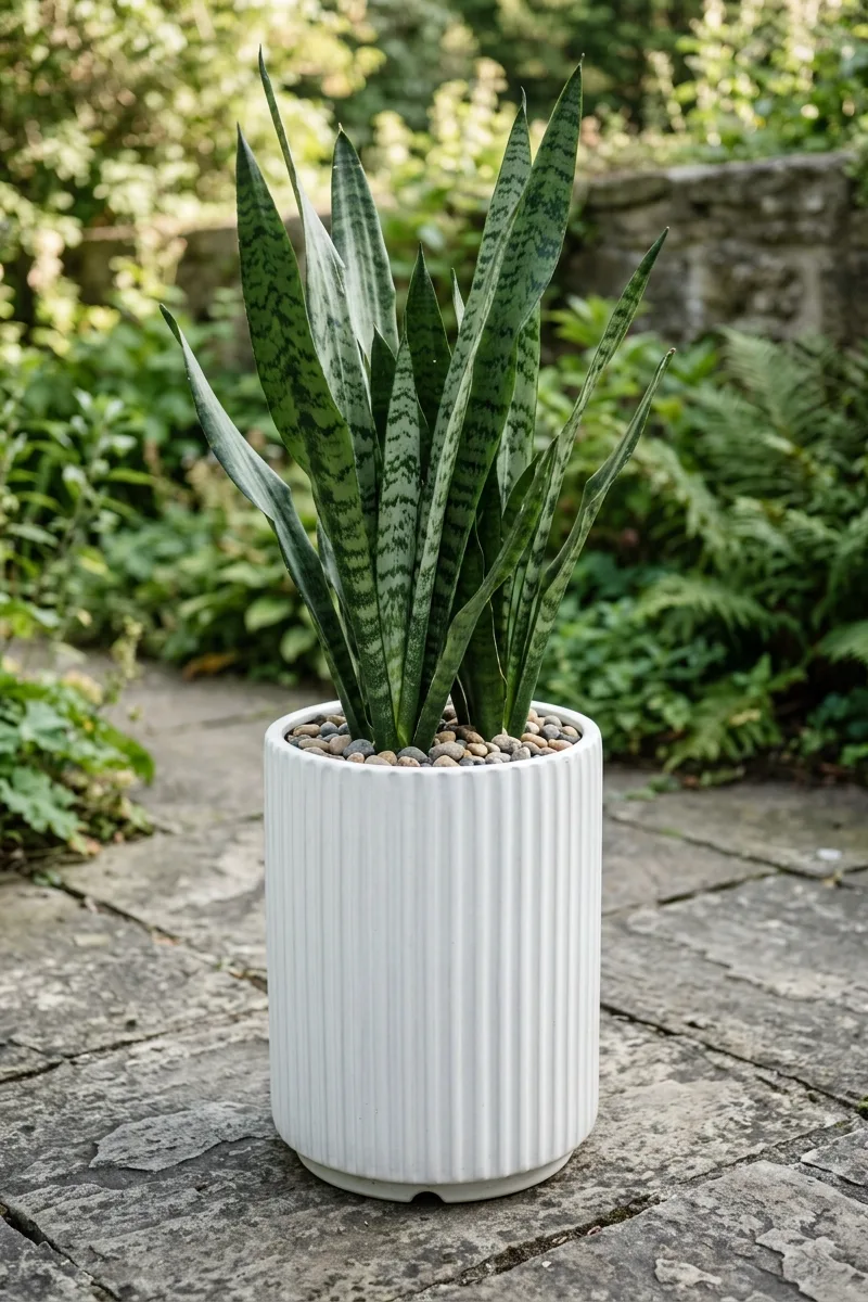 Snake Plant in a Tall Ribbed Cylinder