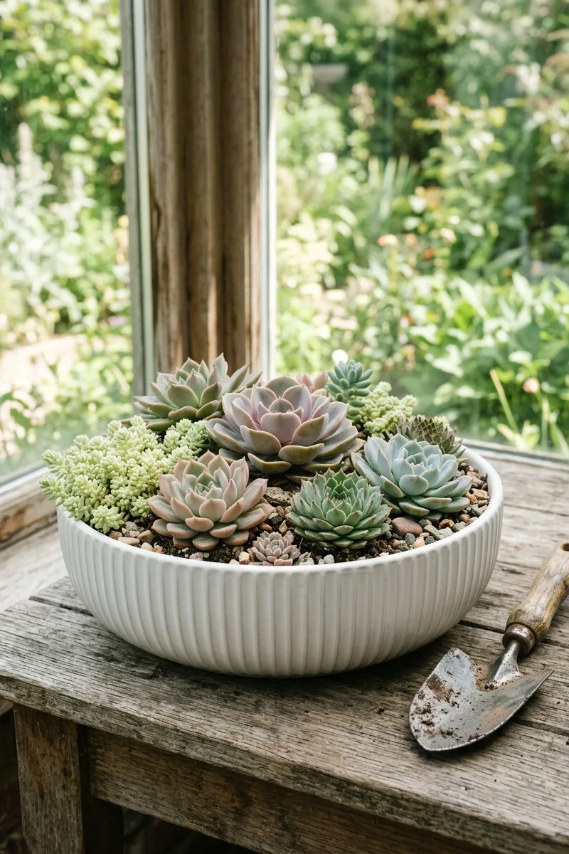 Succulent Bowl with Shallow Ribs