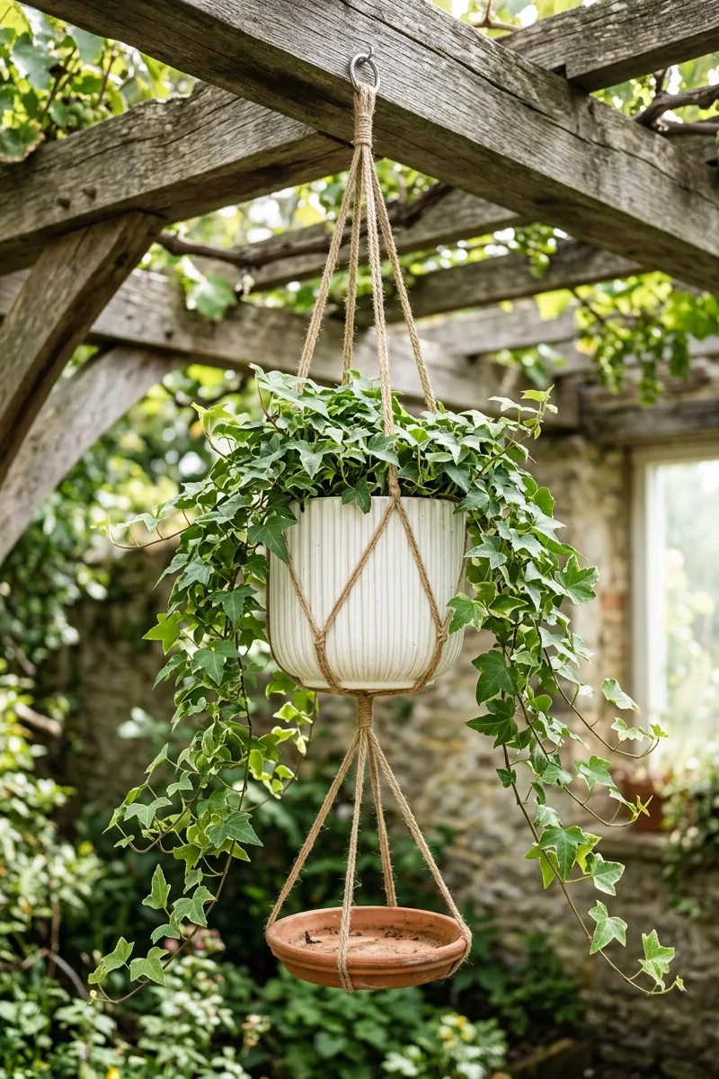 Trailing Ivy in a Hanging Ribbed Pot