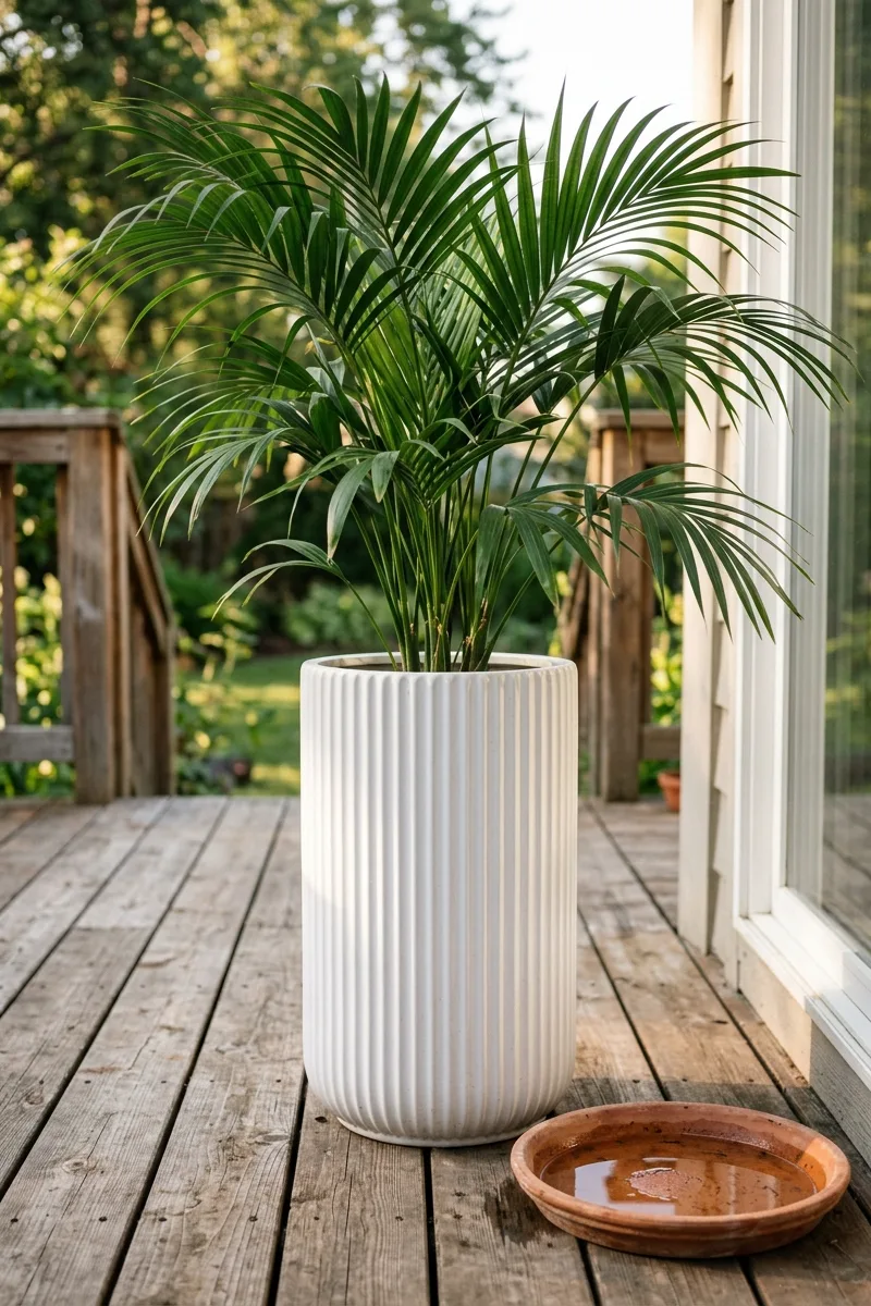 Tropical Palm in a Ribbed Cylinder