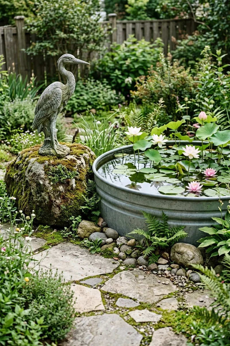 Heron Statue Beside the Pond