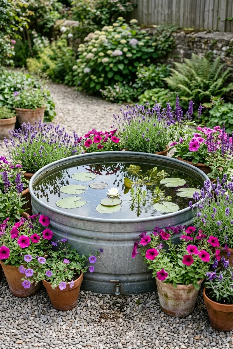 Stock Tank Pond with Surrounding Flowers