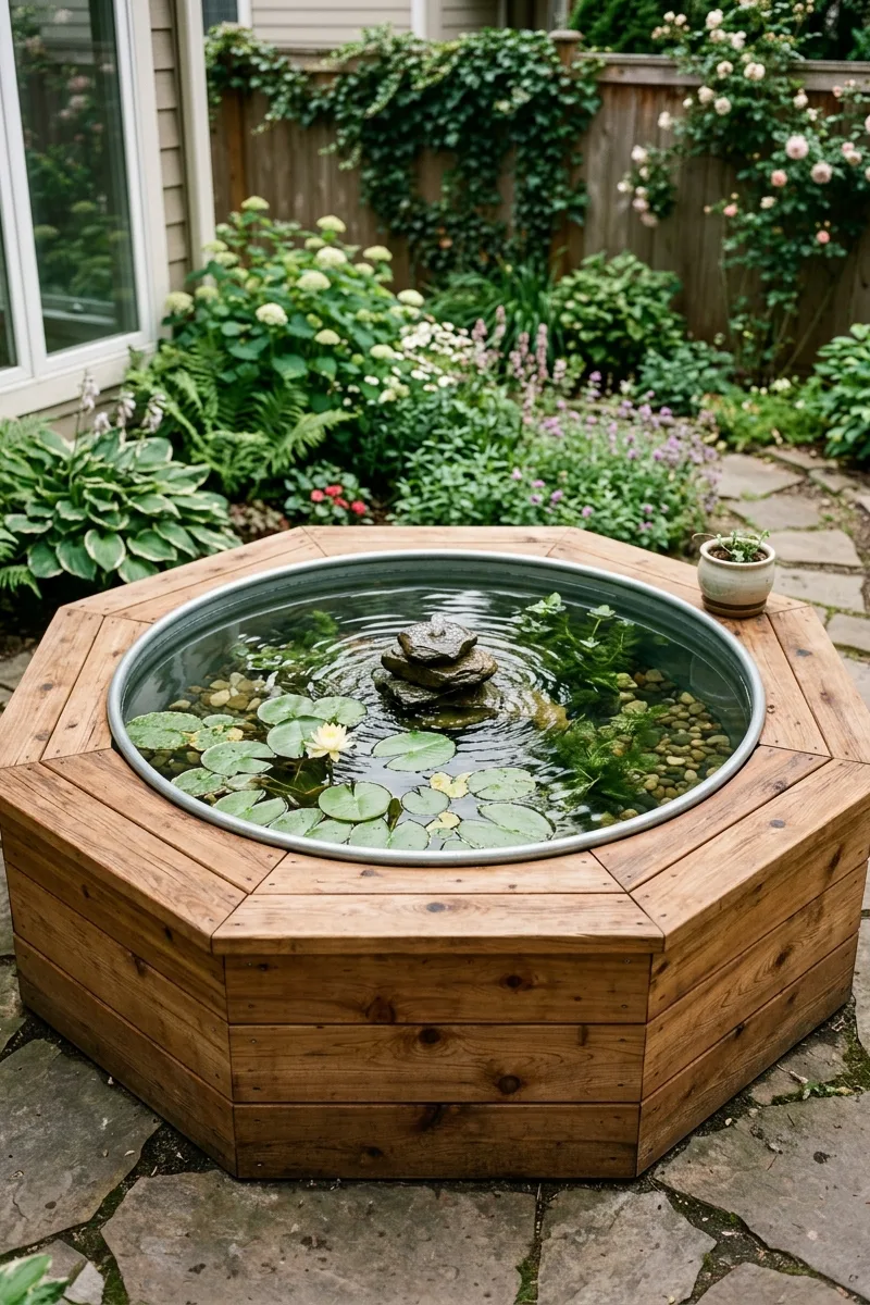 Stock Tank with a Wooden Surround