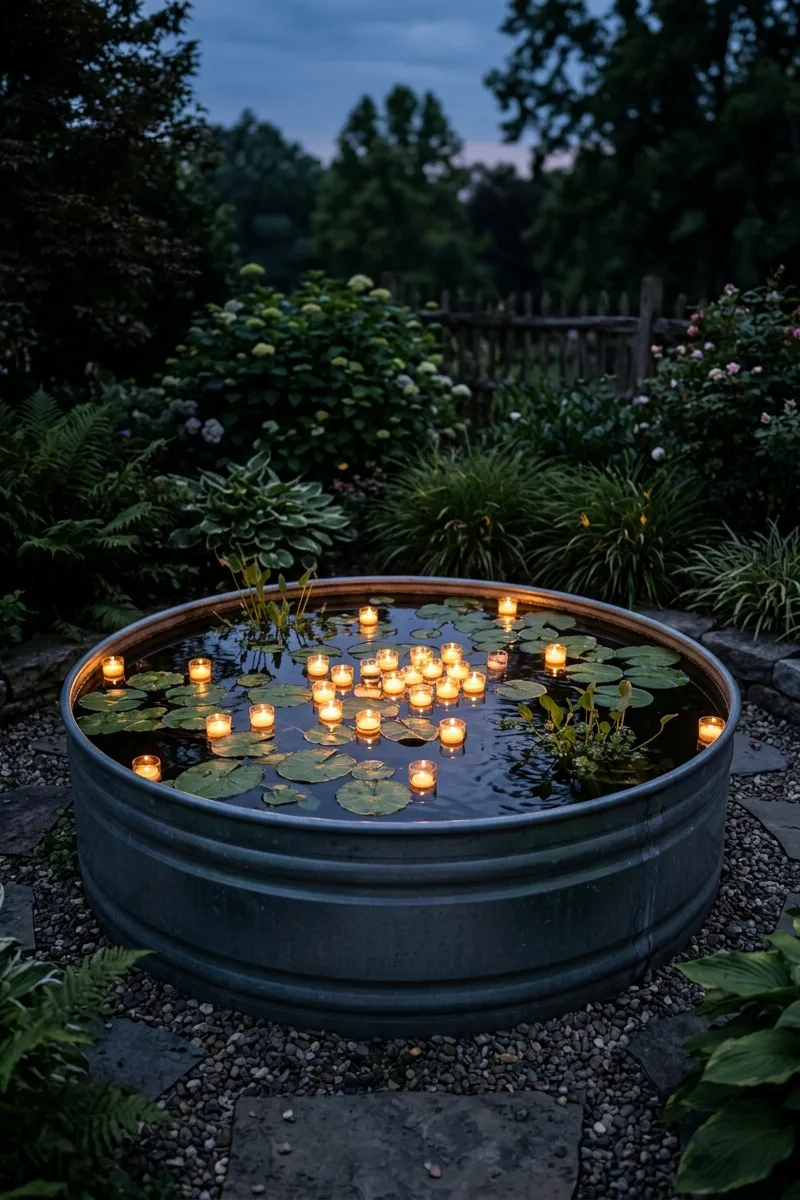 Stock Tank with Floating Candles