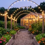 18 Twilight Vegetable Garden Ideas with String Lights and a Greenhouse