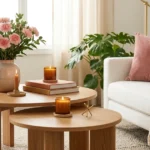 14 Warm Minimal Living Room Decor with Pink and Brown Tones