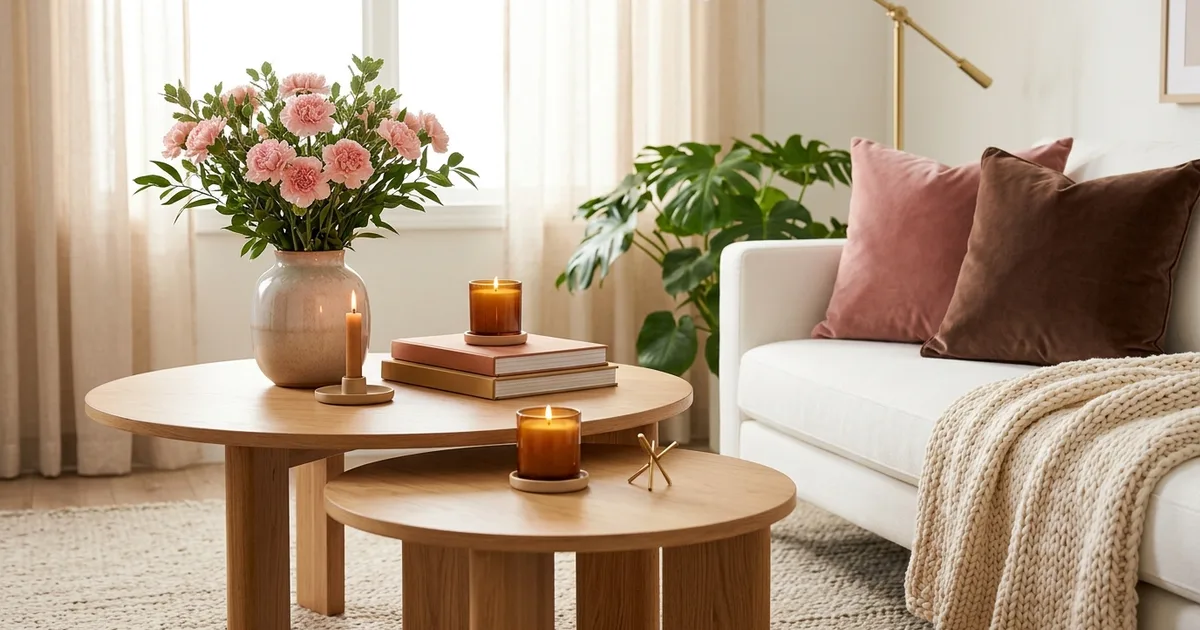 14 Warm Minimal Living Room Decor with Pink and Brown Tones