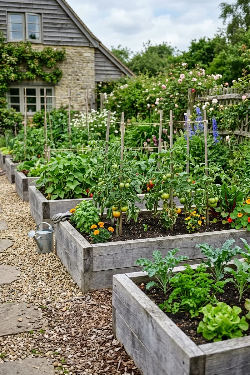 Gray-Washed Timber Raised Beds
