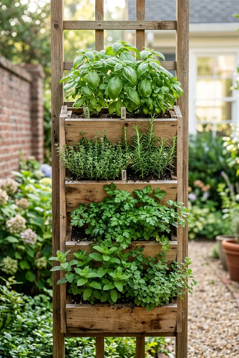 Leafy Herbs in Vertical Boxes