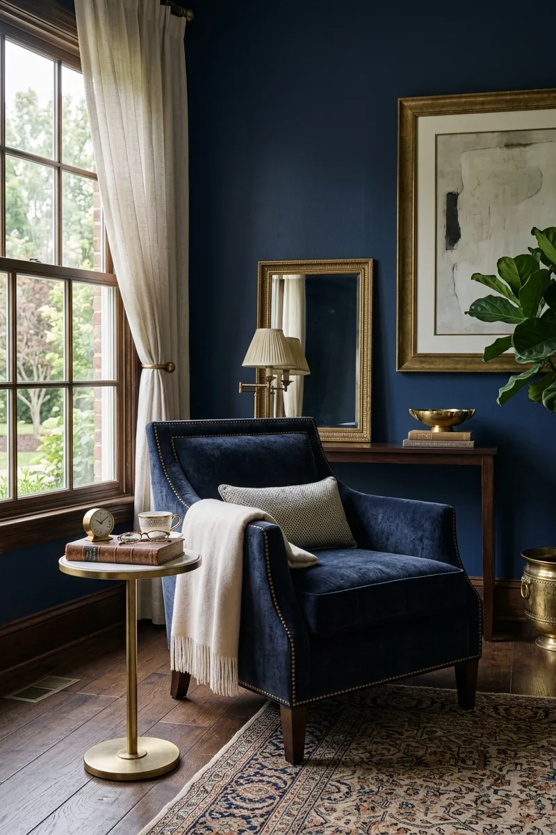Rich Navy Blue and Brass Accents