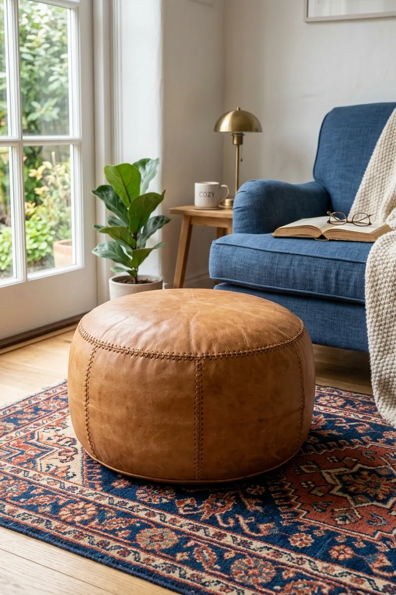 Leather Accent Poufs