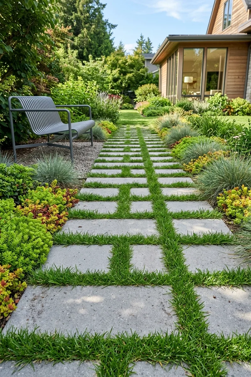 Concrete Paver Grid Walkway