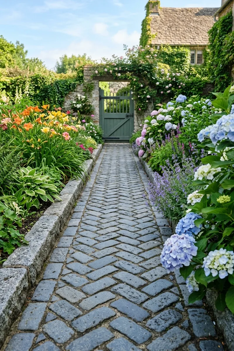Granite Curb and Cobble Path