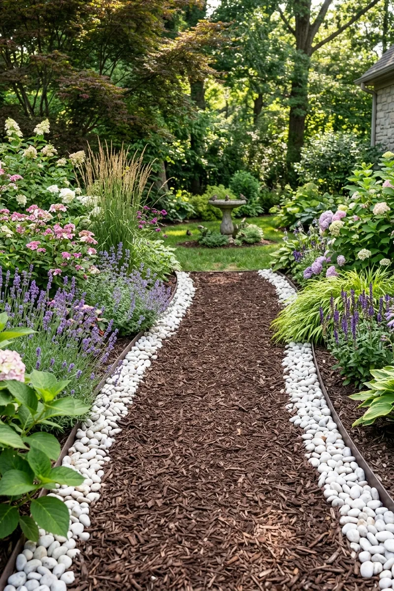 Mulch and Stone Border Path