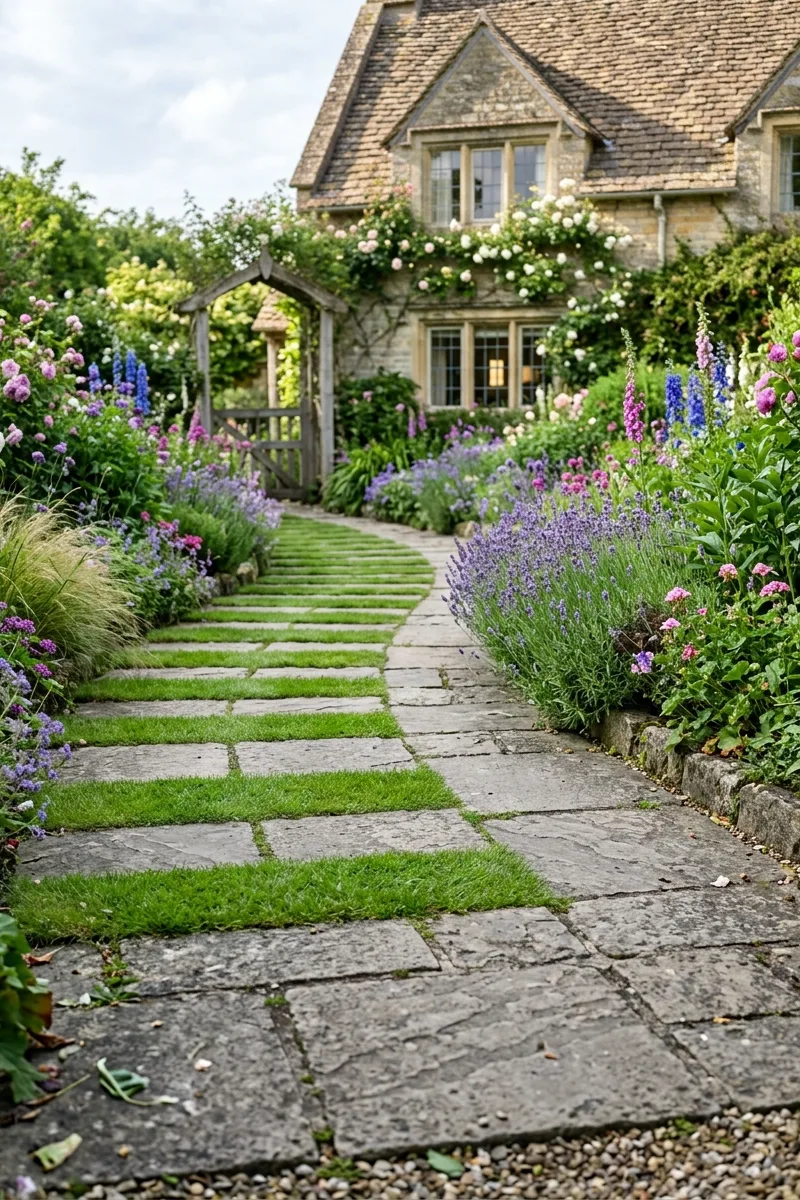 Grass and Stone Strip Path