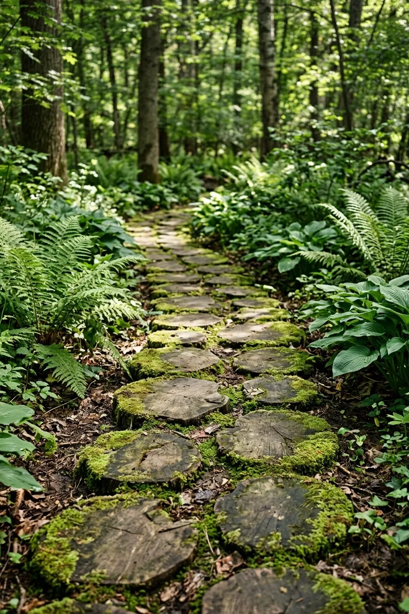 Wood Slice and Moss Path