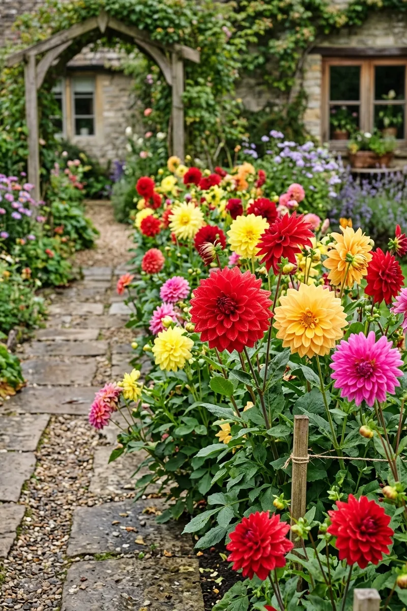 Dahlia-Studded Walkway