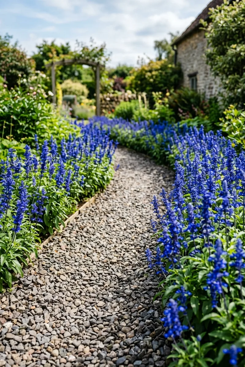 Gravel Path with Blue Salvia