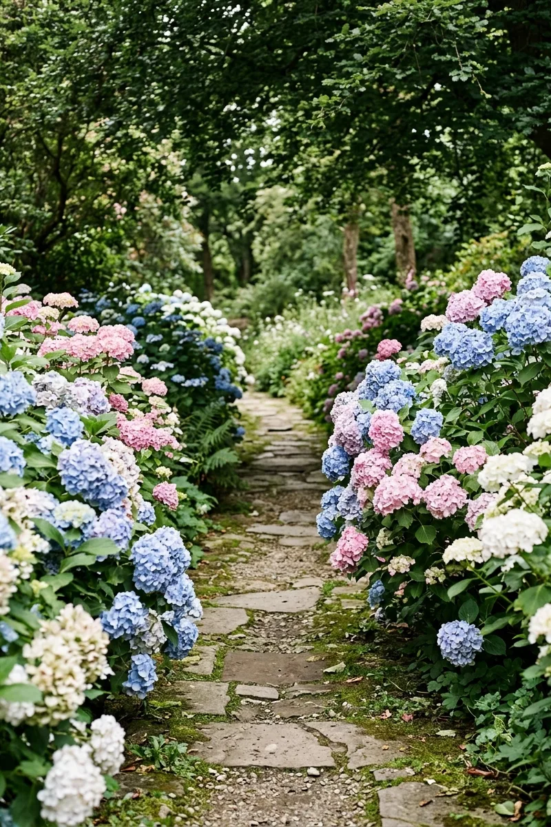 Hydrangea-Framed Path