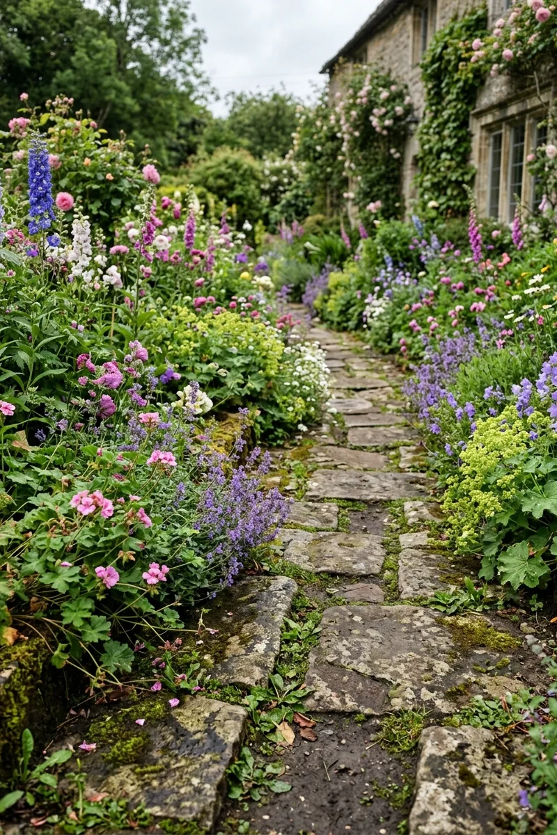 Rustic Stone and Overgrown Border