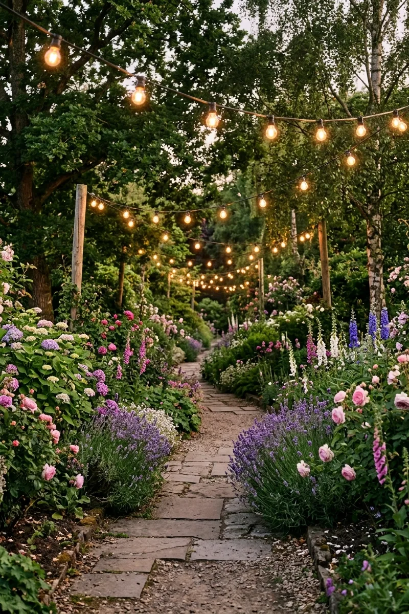 String Lights Over Path