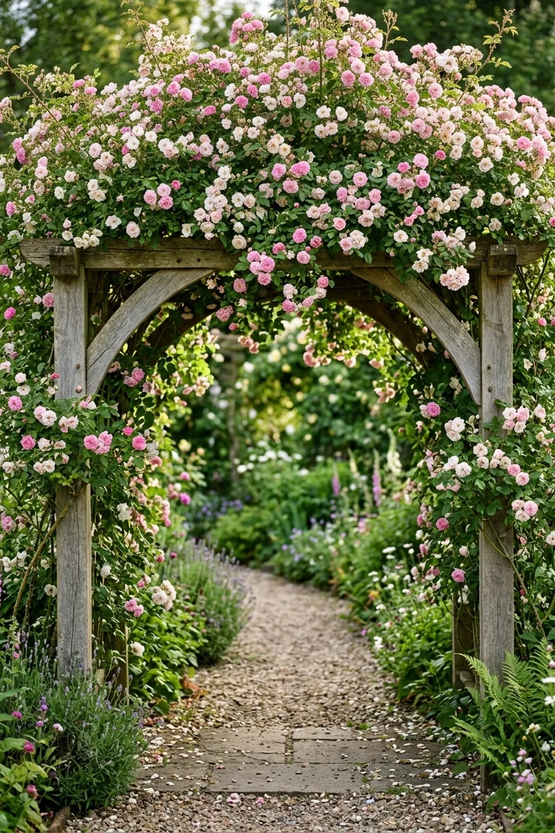 Wild Rose-Covered Arch Path