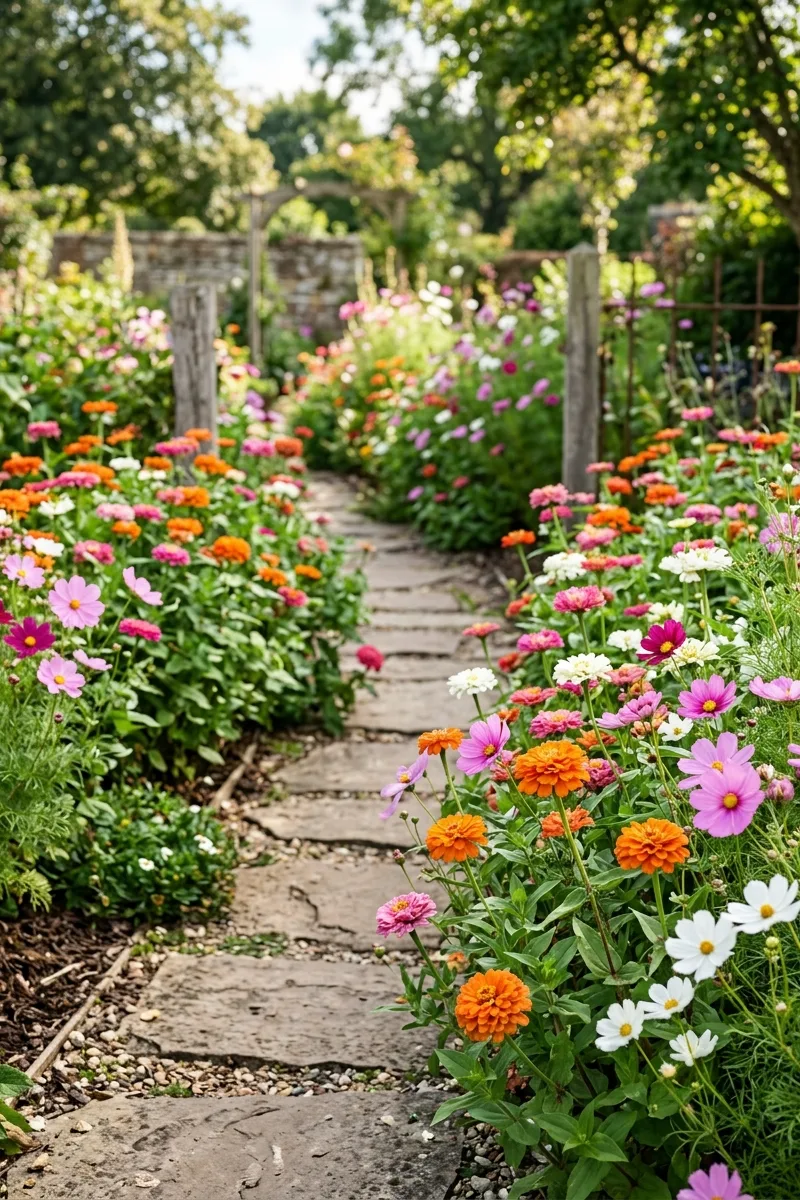 Zinnia and Cosmos Border Path