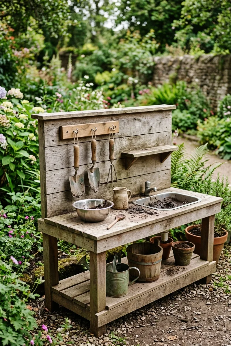Mud Kitchen with a Tool Rack
