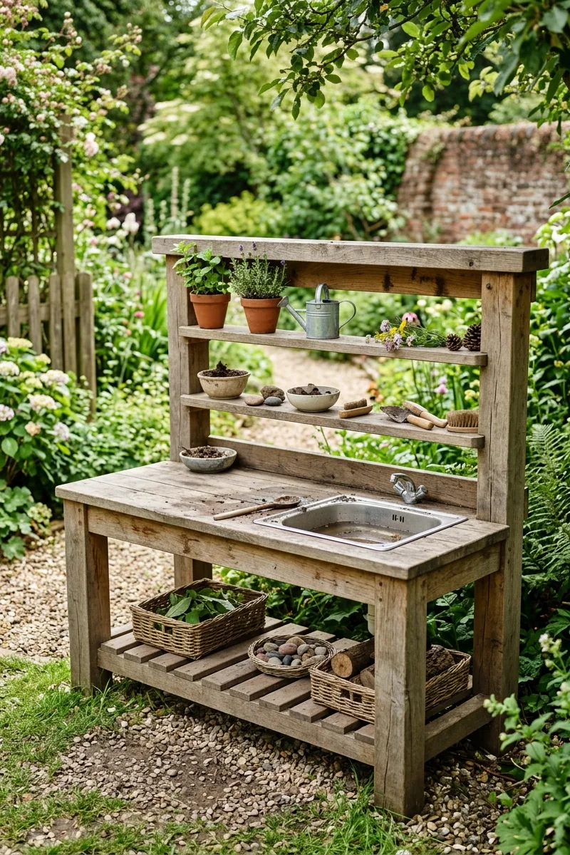 Mud Kitchen with a Wooden Frame