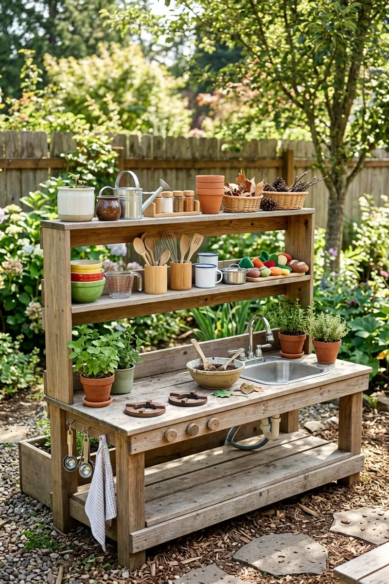 Mud Kitchen with Shelves for Storage